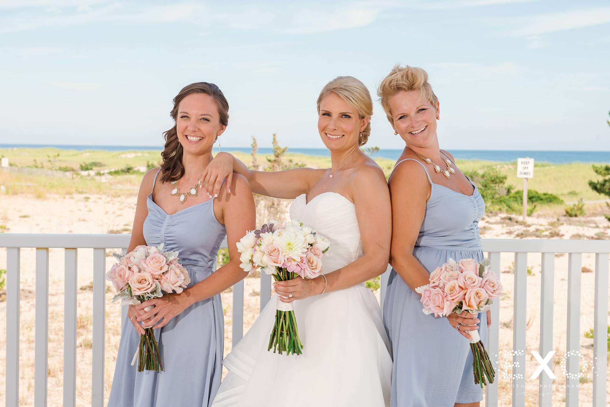 bride wearing brides by demetrios and bridesmaids together 