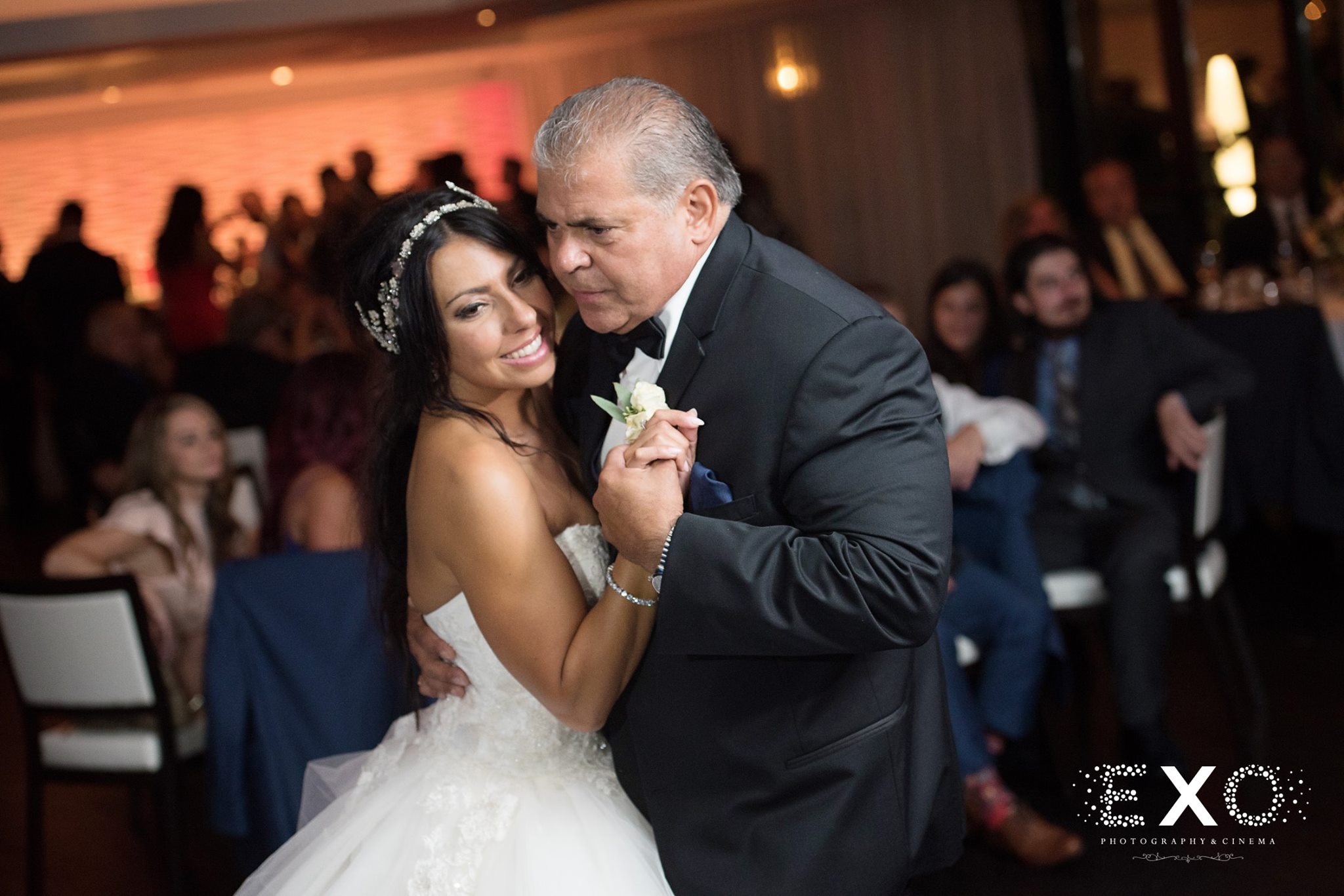 bride dancing to tone setters entertainment with father at reception at Harbor Club at Prime