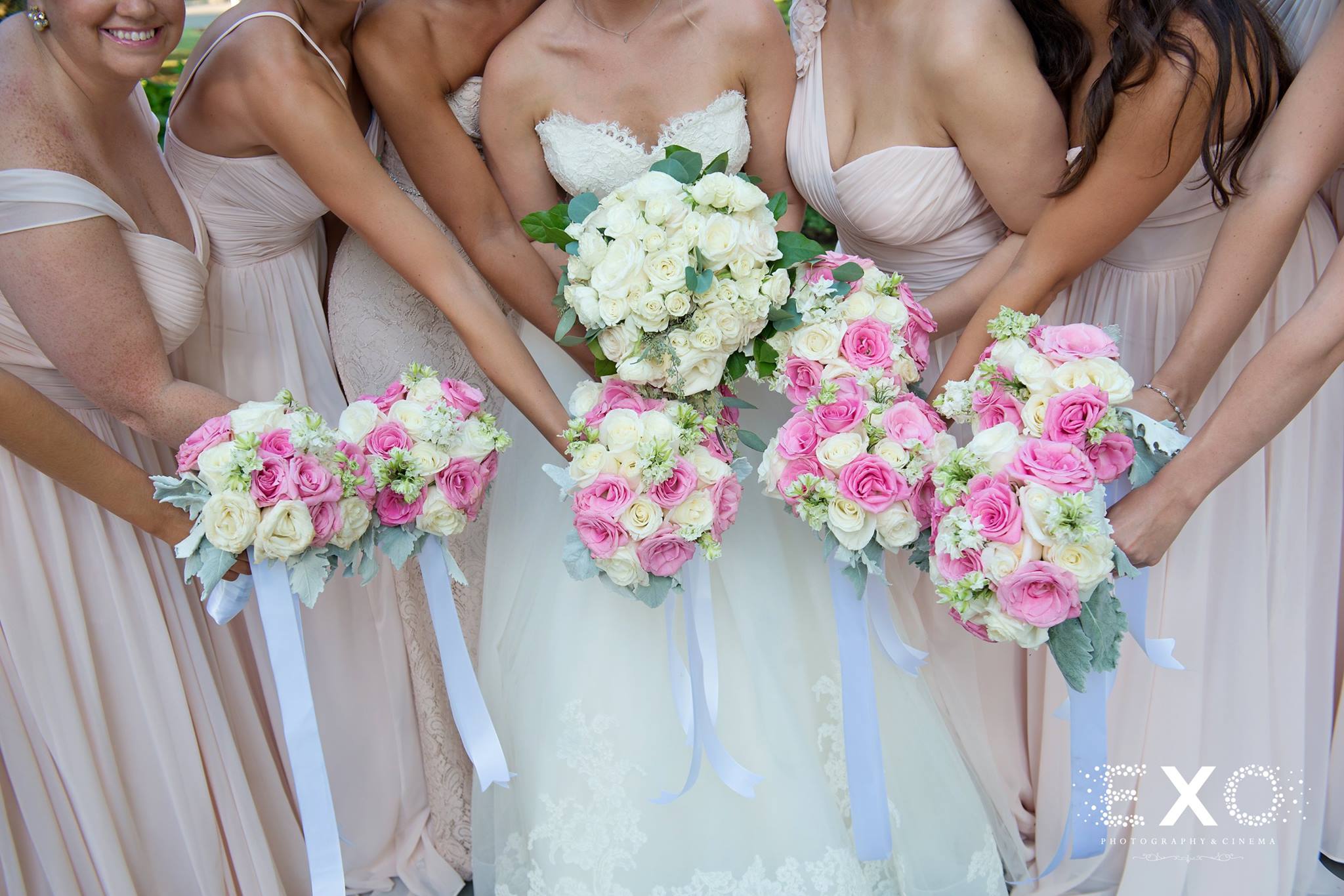 bridesmaids dresses from bridal reflections and florals from dalsimer, spitz and peck