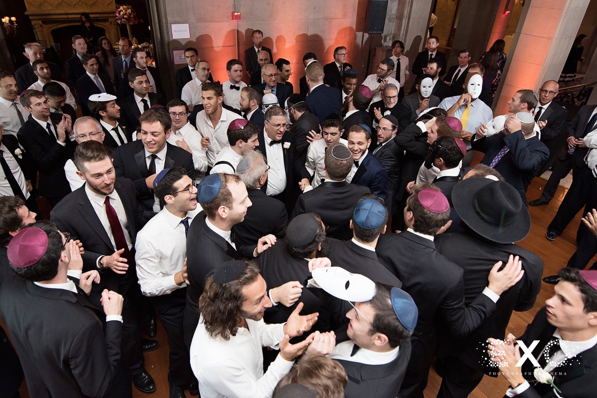 wedding guests and wedding party dancing at Hempstead House reception to Nafshenu music