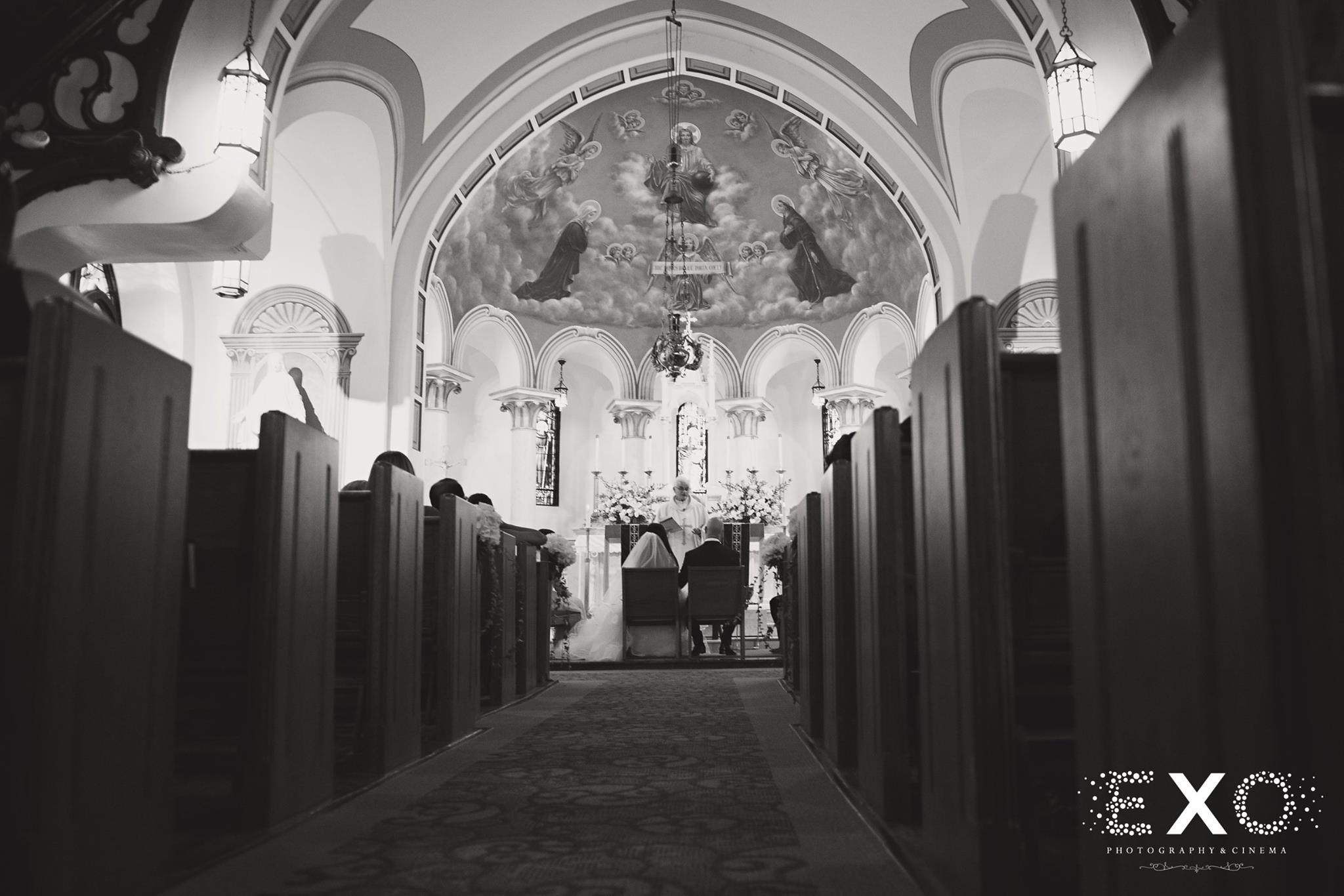 low perspective in black and white of ceremony