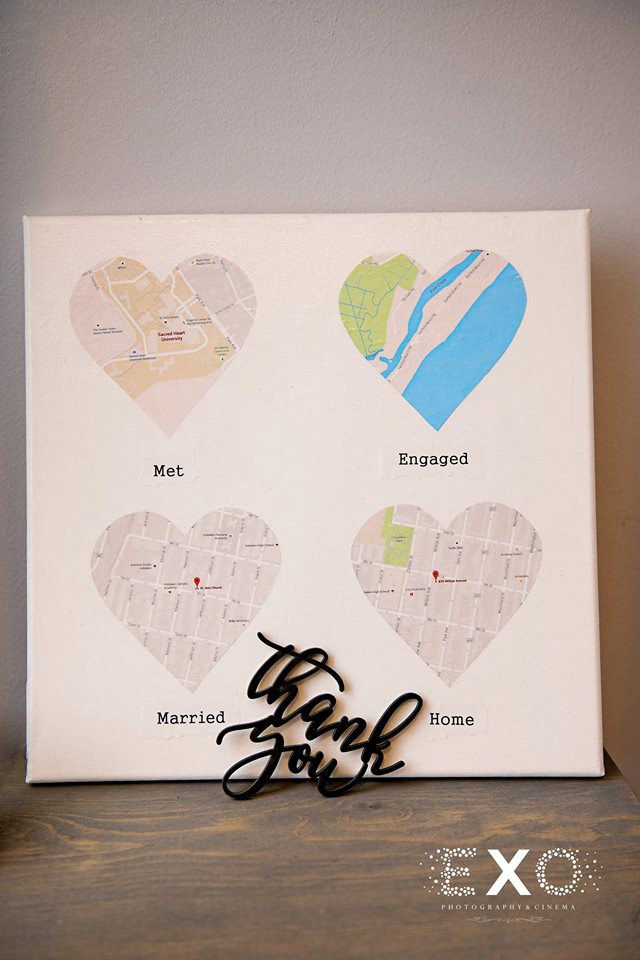 wedding sign for bride and grooms important locations