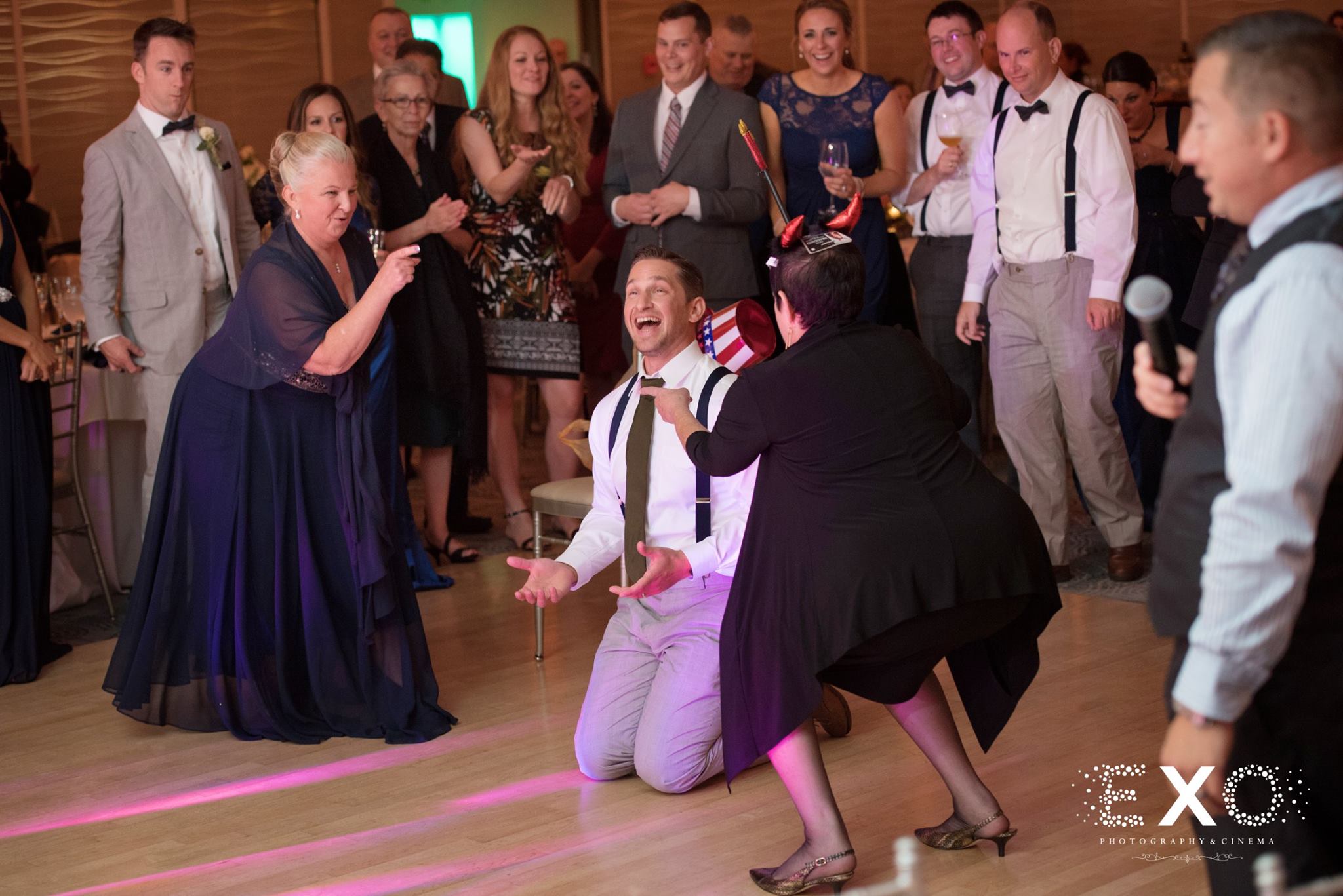 groom and family at reception on dancefloor