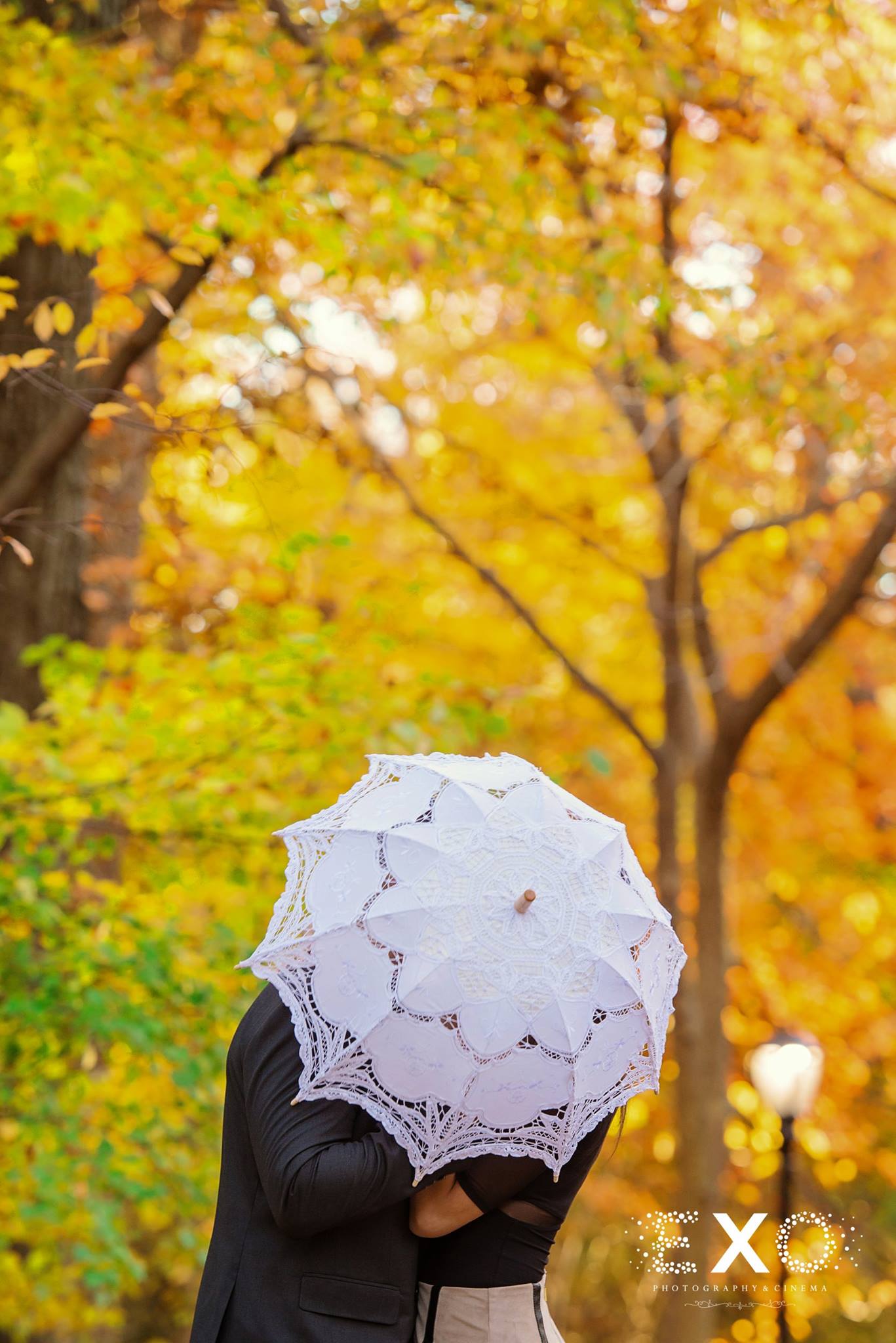 hiding behind umbrella in central park