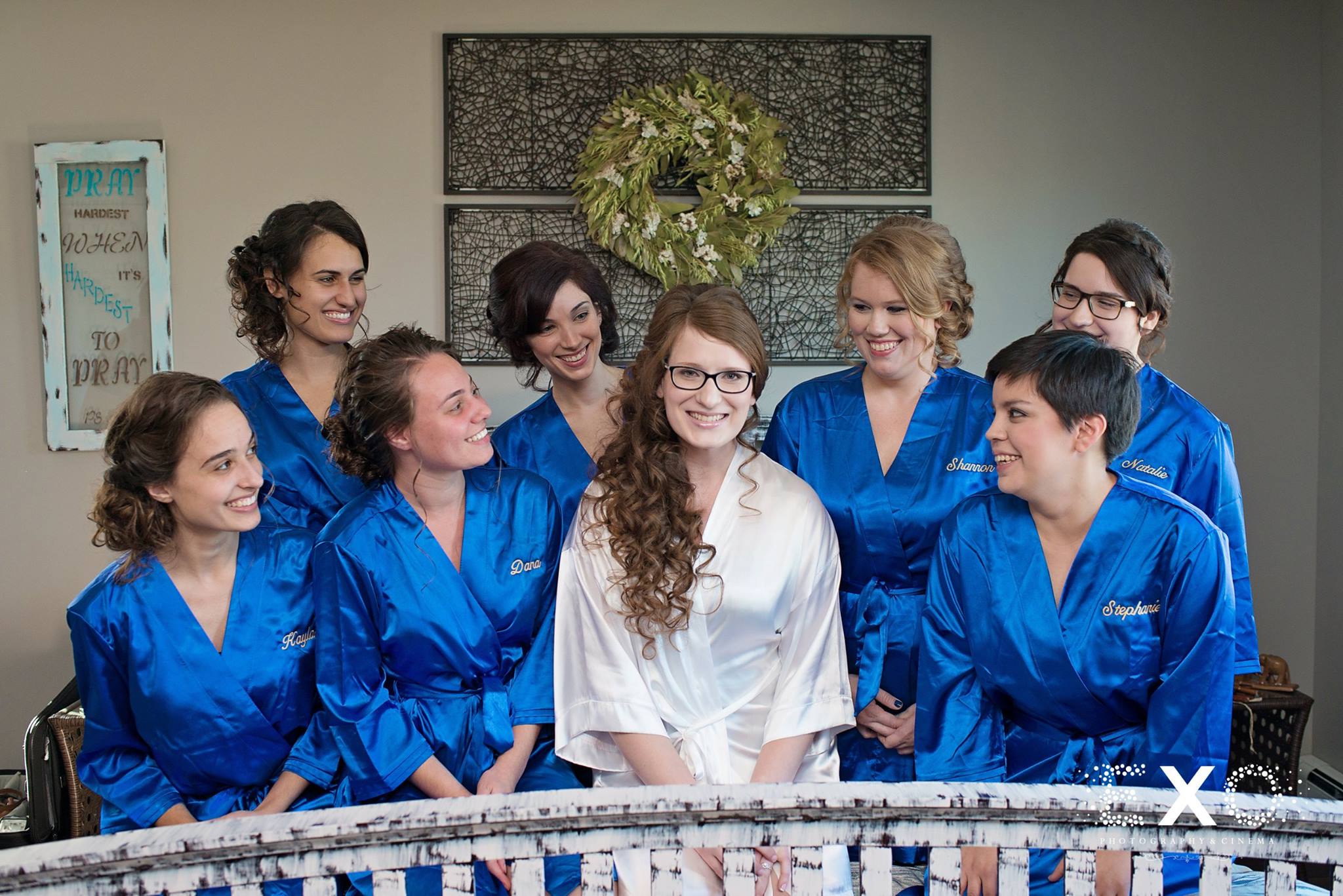 bride and bridesmaids in robes before Watermill Caterers wedding ceremony