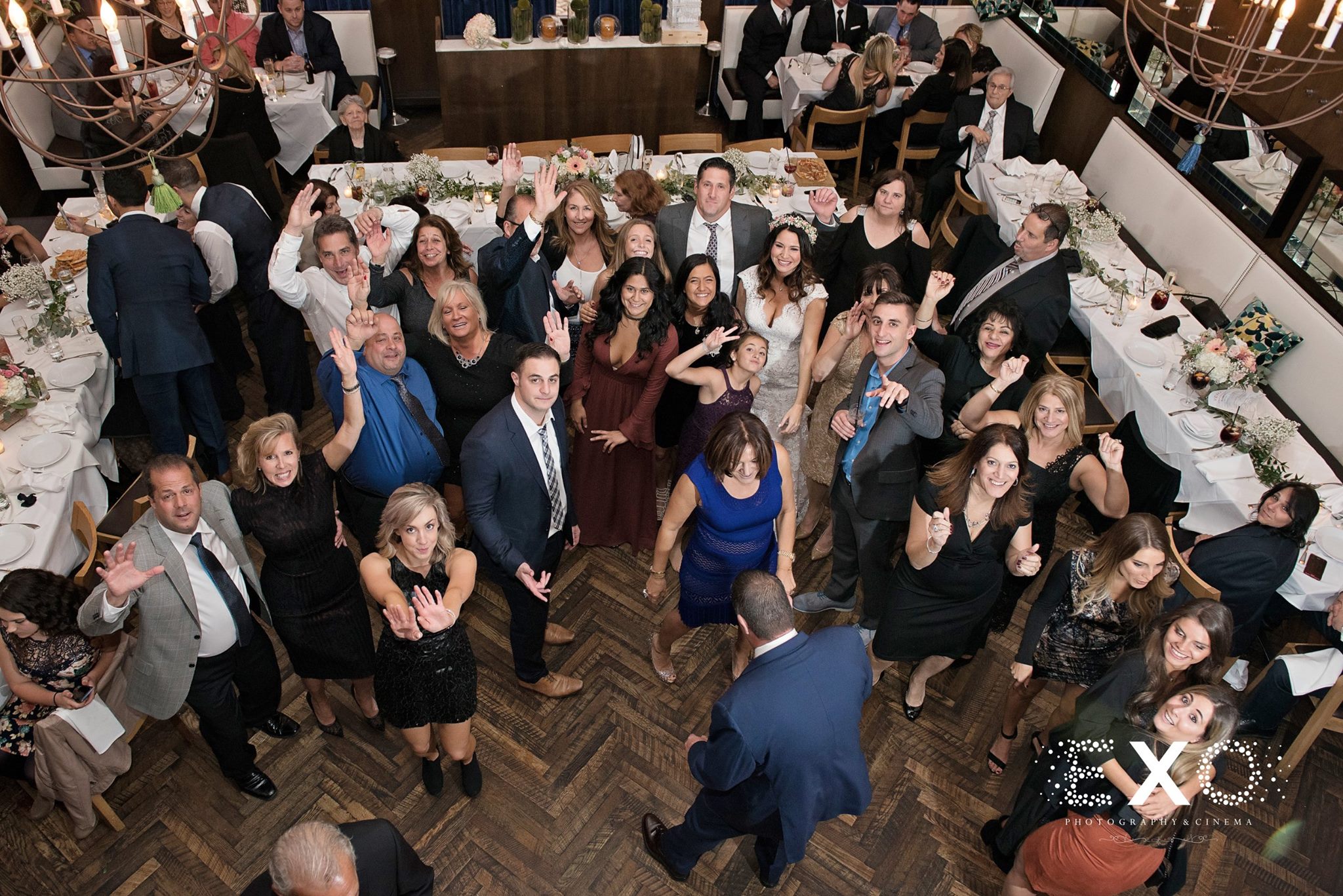 shot from above of wedding guests at Verace Italian Restaurant wedding