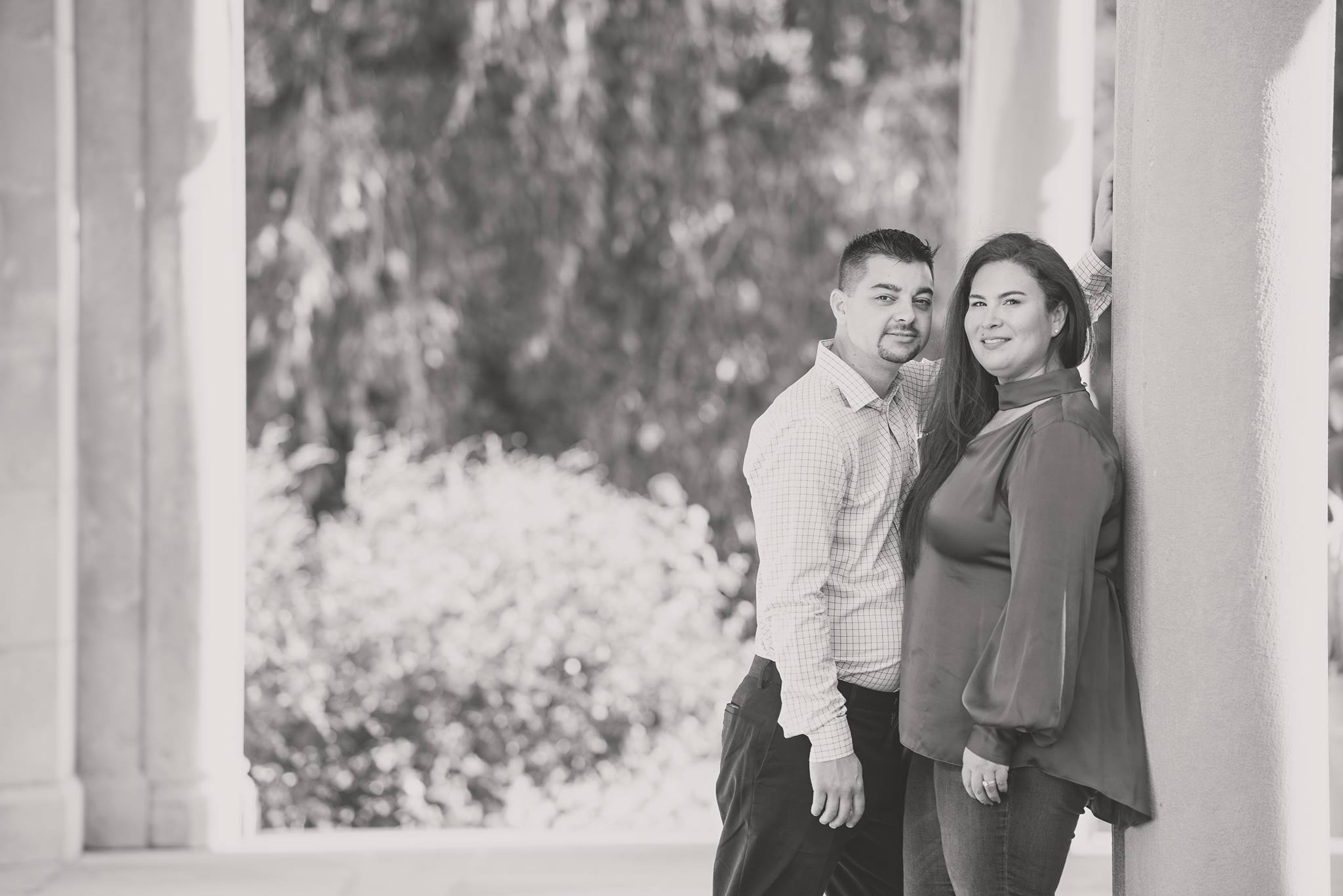 black and white photo of couple at long island engagement session