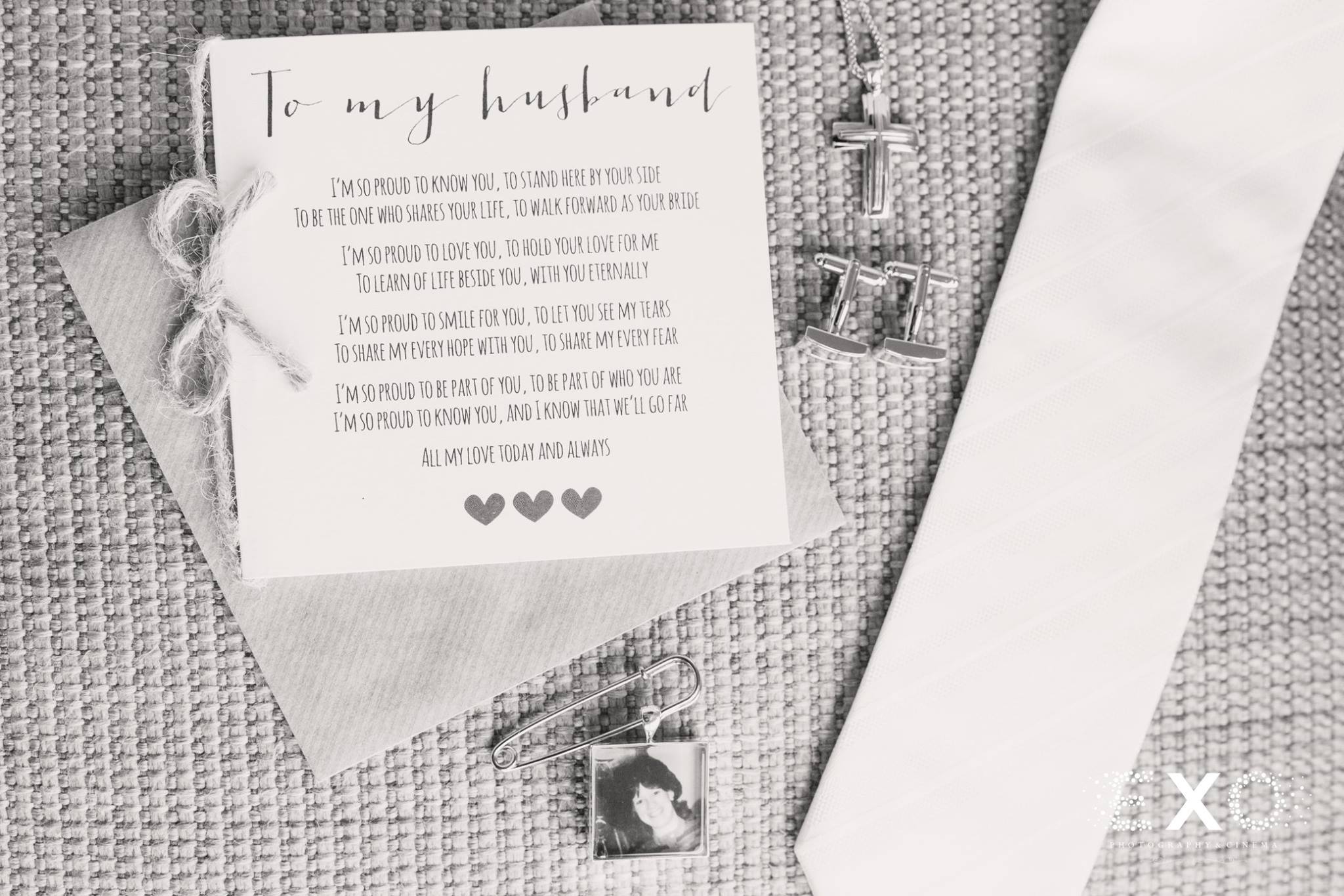 black and white image of personalized note to the groom 