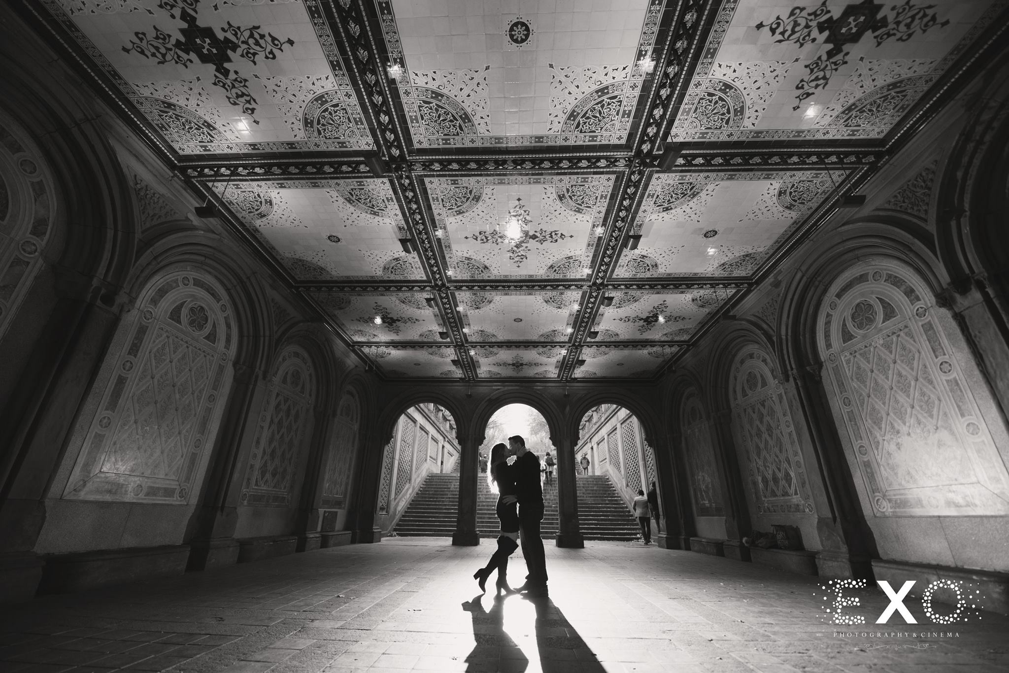 black and white image of couple in Central Park