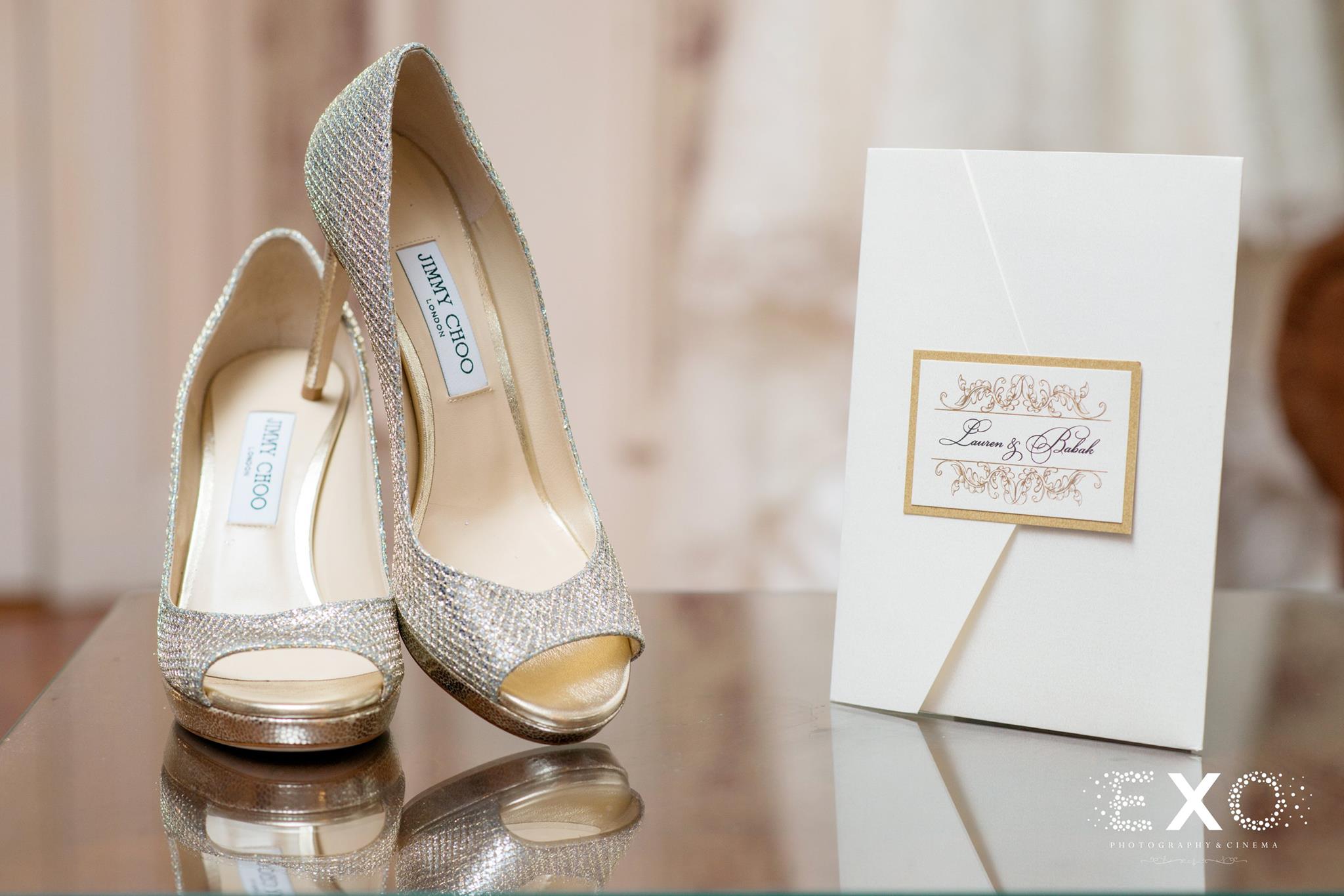 brides Jimmychoo shoes and stationary from j&d invitations