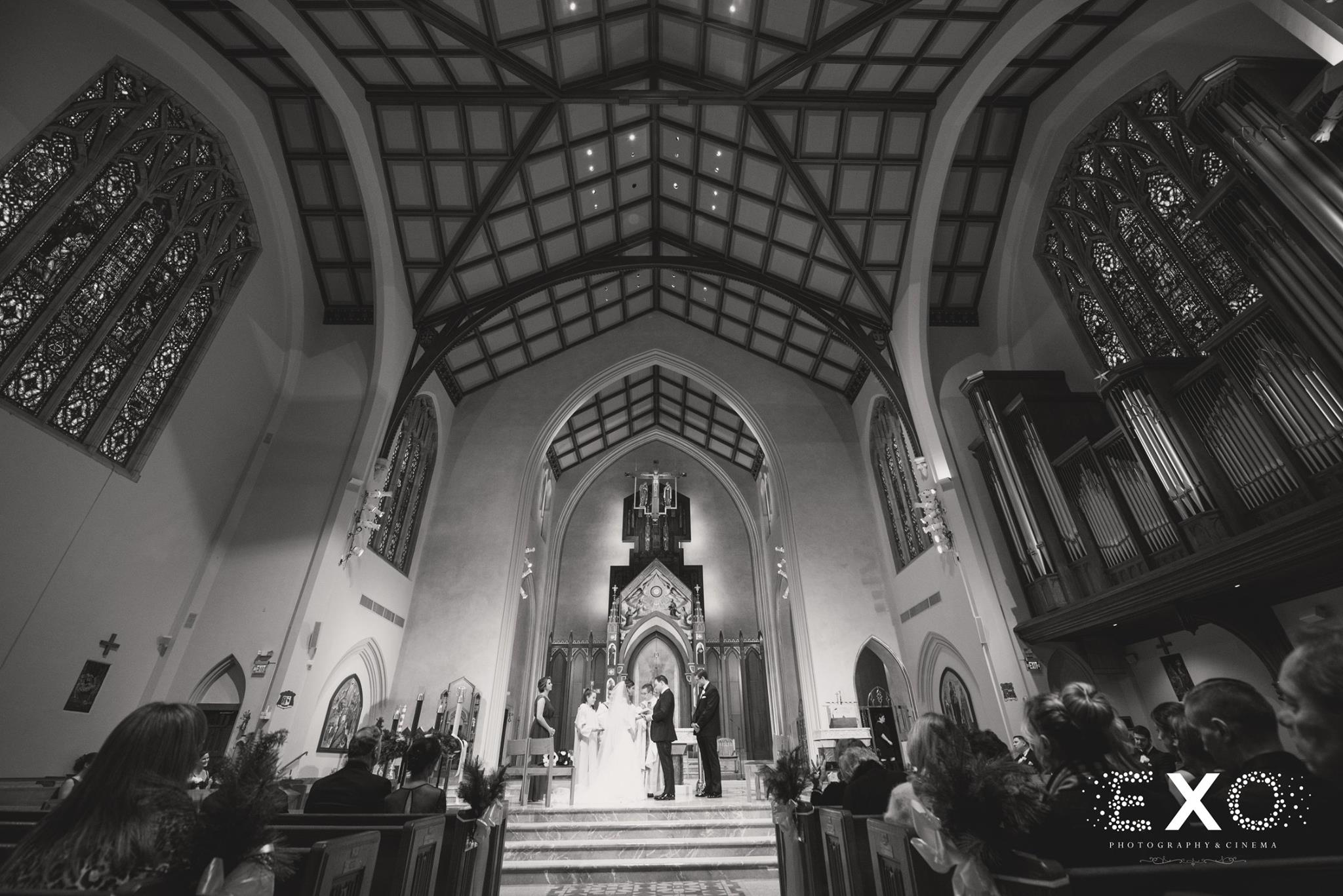 black and white image of church ceremony