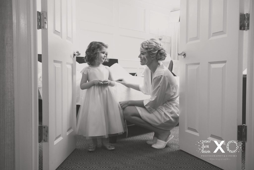 Bride and Flower girl getting ready