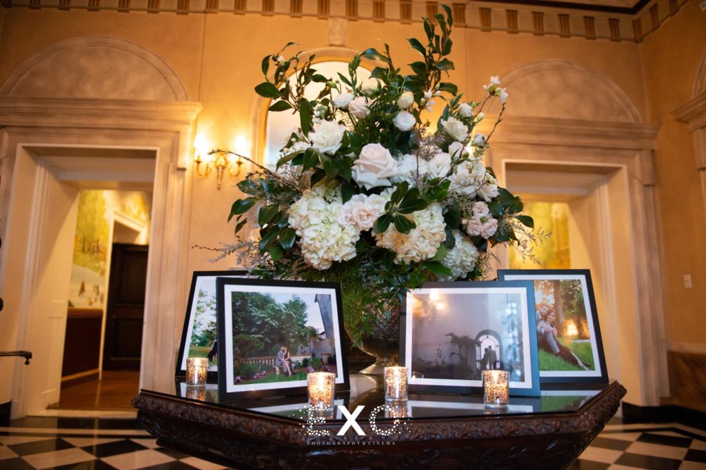 Centerpiece and pictures at The Mansion at Oyster Bay