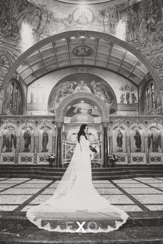 Bride in front of the altar