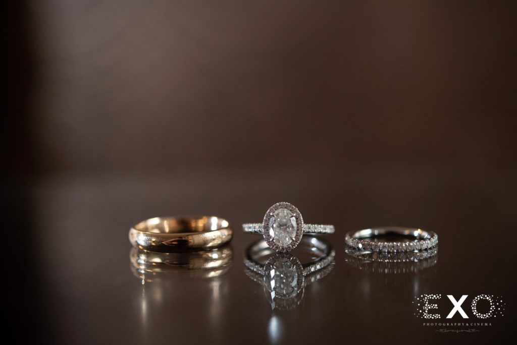 Wedding bands and engagement ring