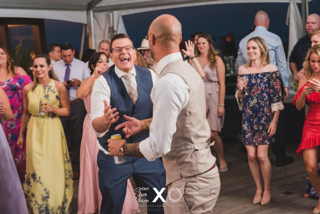 groom and guest dancing at Pavilion at Sunken Meadow