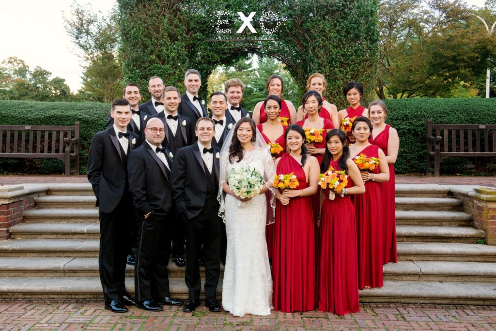 bride and groom with their bridal party at North Shore Country Club