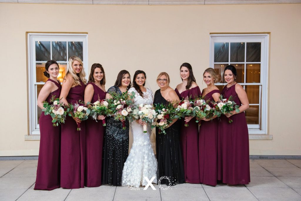 bride with bridesmaids at The Mansion at Oyster Bay