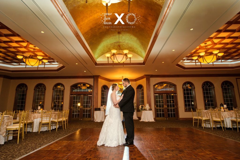 bride and groom in ballroom at Willow Creek Golf and Country Club