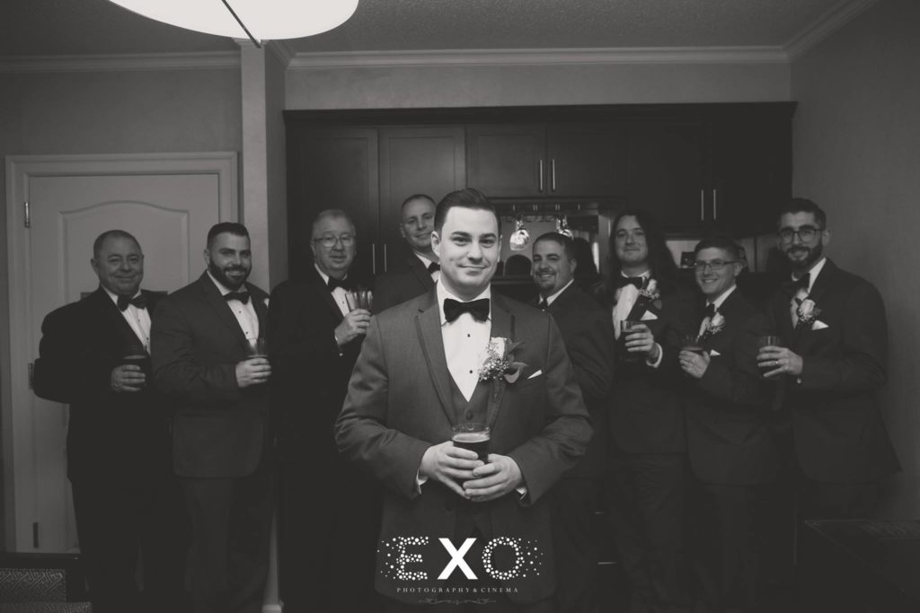Groom with all his groomsmen at Fox Hollow