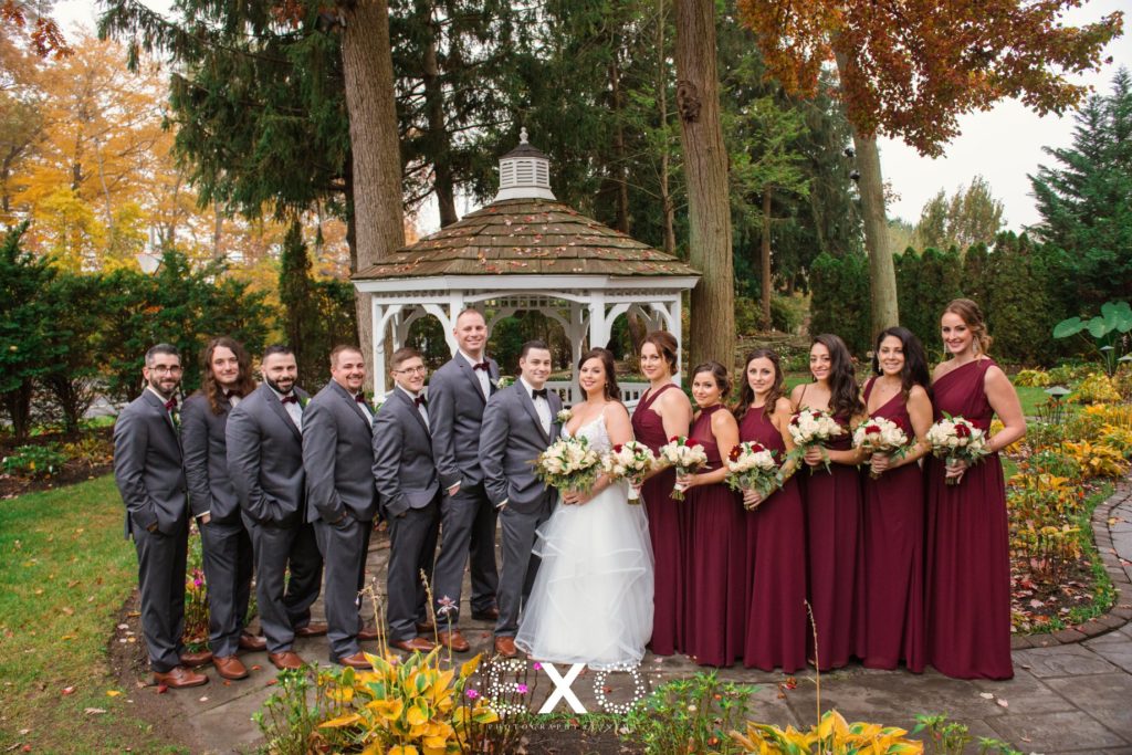 Bride and groom with bridal party at Fox Hollow