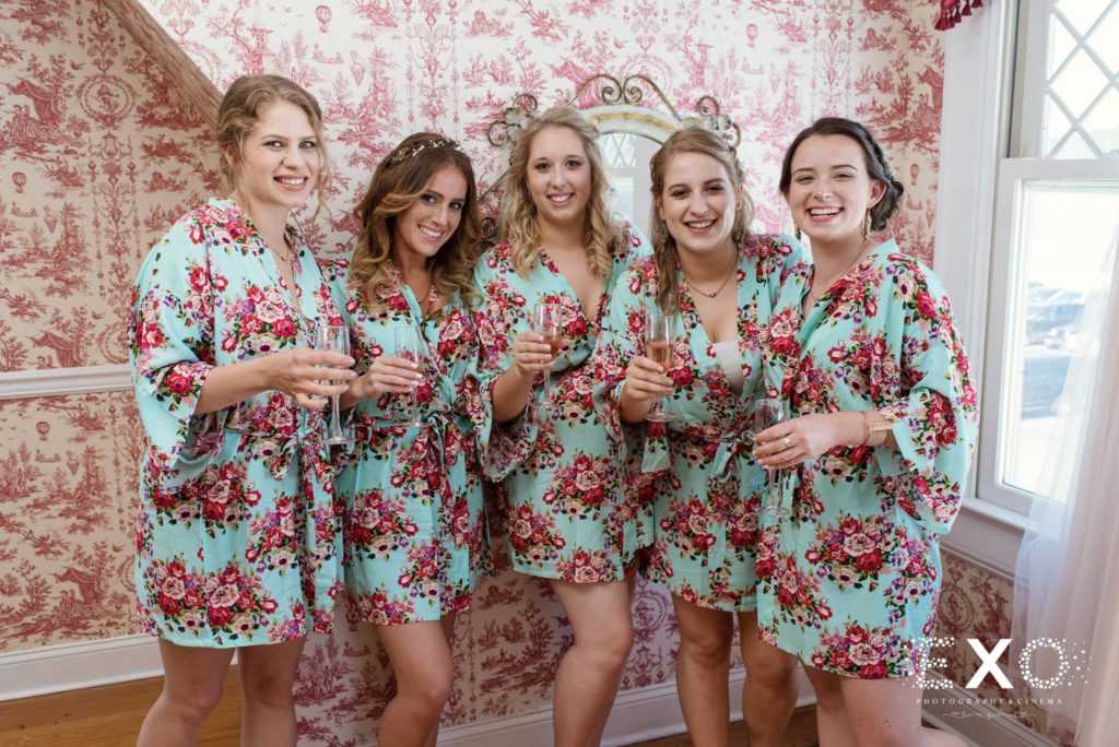bridesmaids toasting the day at Centerport Yacht Club