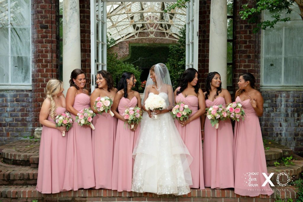bride and bridesmaids outside Fox Hollow