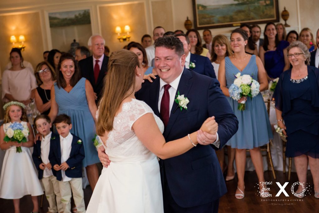 bride and groom dancing at Huntington Country Club