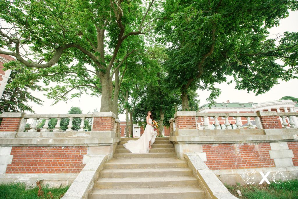 bride standing on stairs