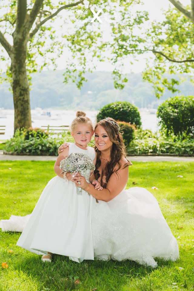 bride and flower girl at Larkfield