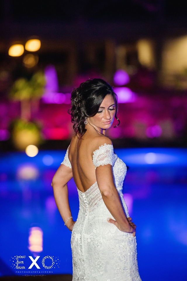 bride outside at night