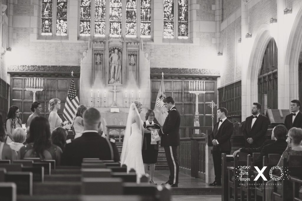 bride and groom during ceremony at church