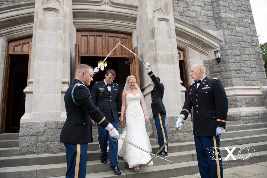 bride and groom making a grand exit from church