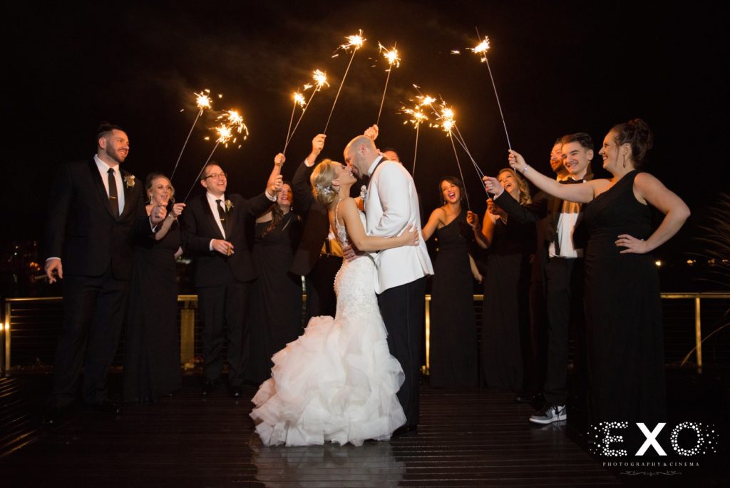 bride and groom getting their sparkler sendoff at Harbor Club at Prime