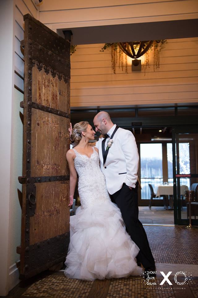 bride and groom in doorway
