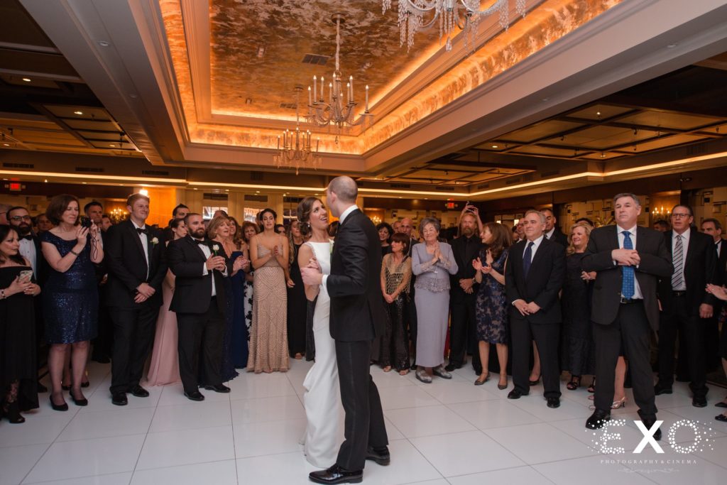 bride and groom's first dance at Temple Beth Torah