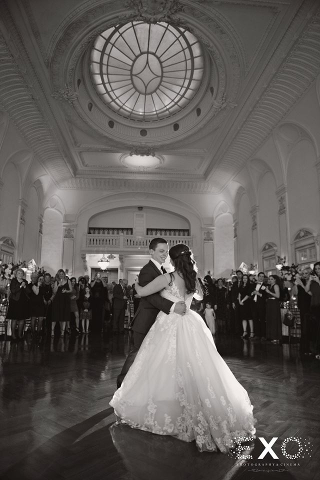bride and groom dancing at Bourne Mansion