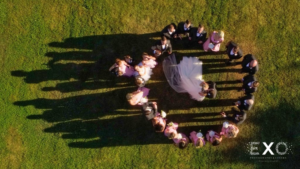 bridal party from drone view