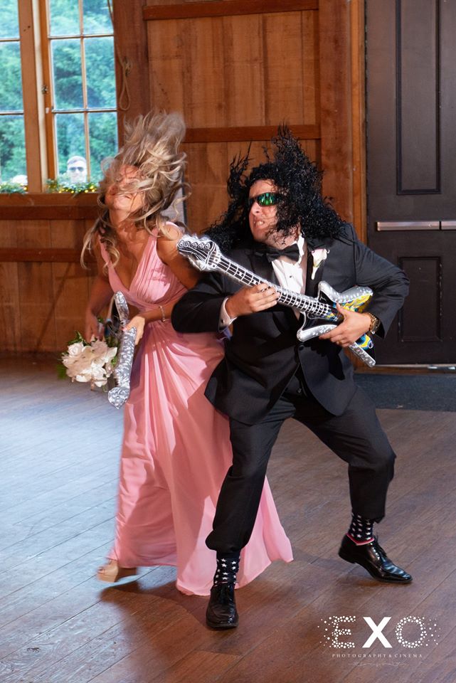 bridesmaid and groomsman jamming