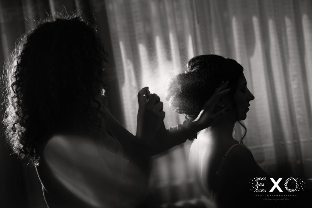 bride getting her hair done