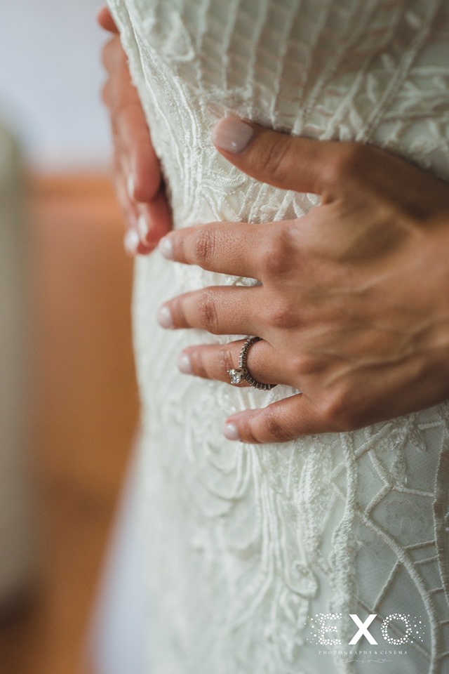 bride holding her dress