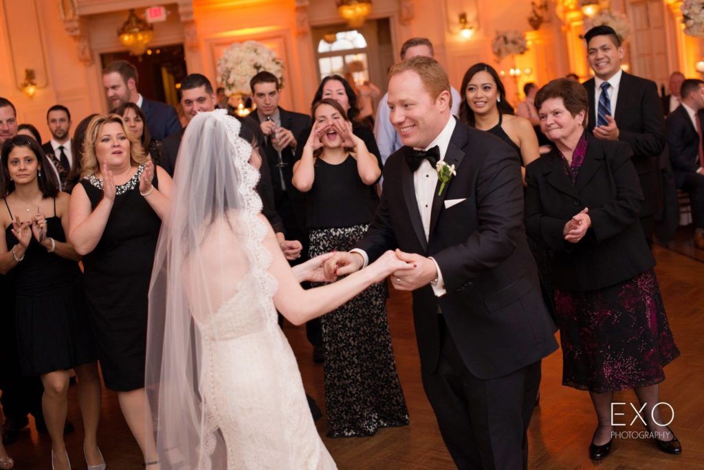 bride and groom dancing at Bourne Mansion
