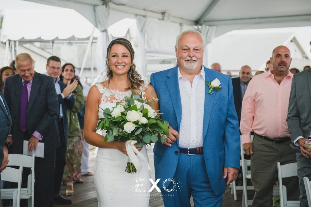 bride and father walking down the aisle at Gurney's Montauk Resort