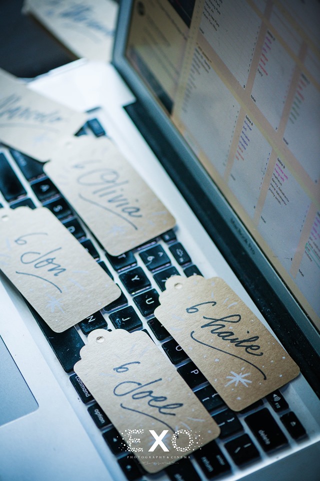 creating the table cards for the Sag Harbor Wedding