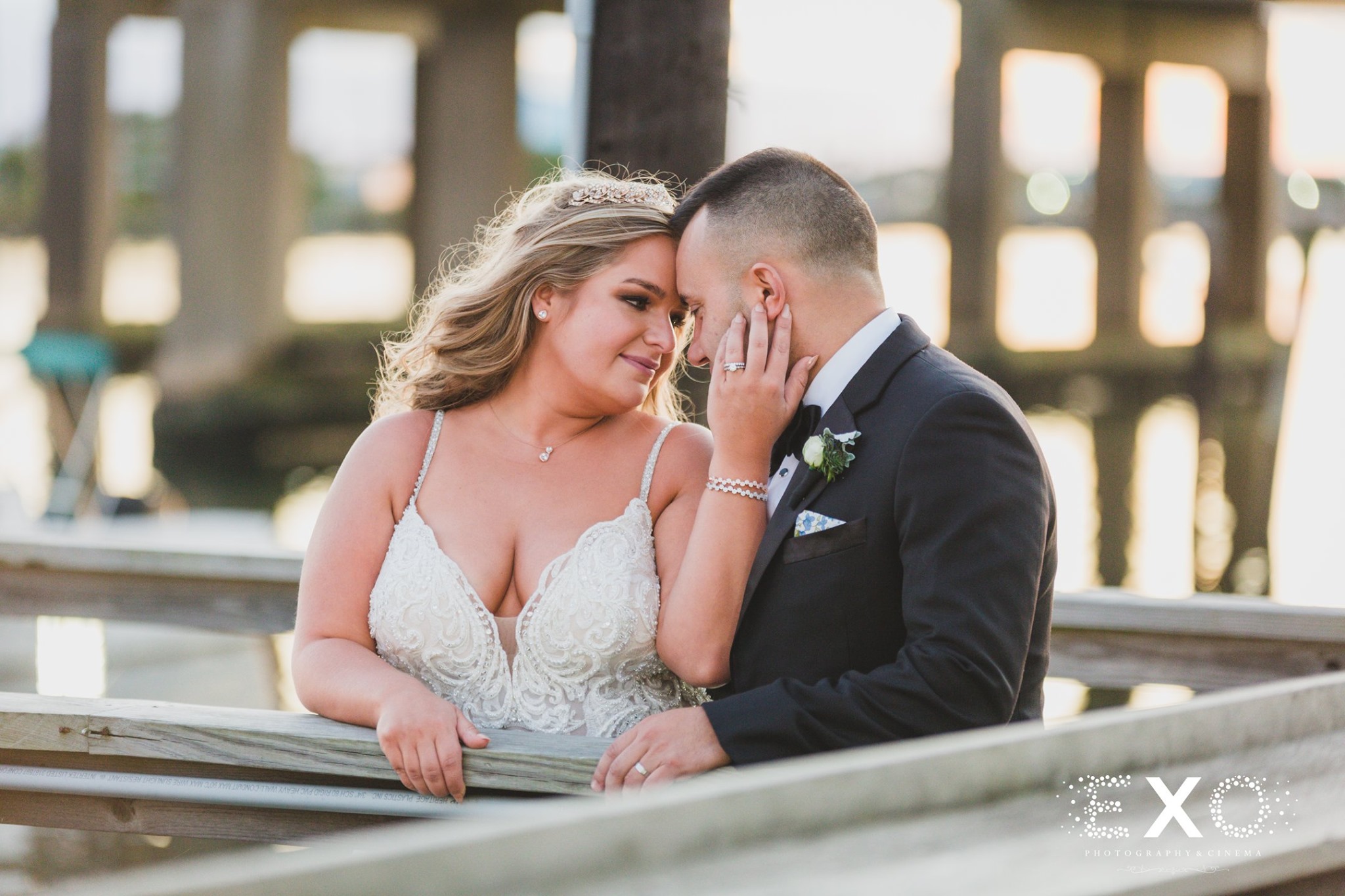 bride and groom on the dock at Bridgeview Yacht Club