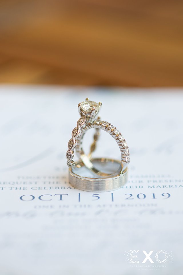 wedding bands and engagement ring at Bridgeview Yacht Club