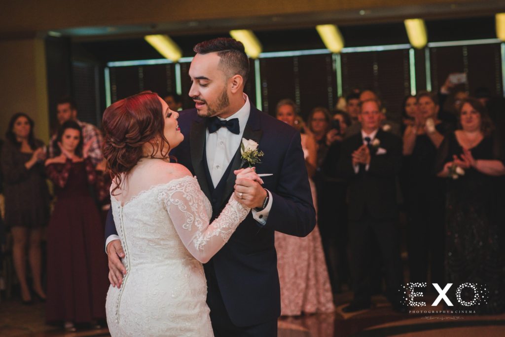 bride and groom dancing during their first dance at Crest Hollow Country Club
