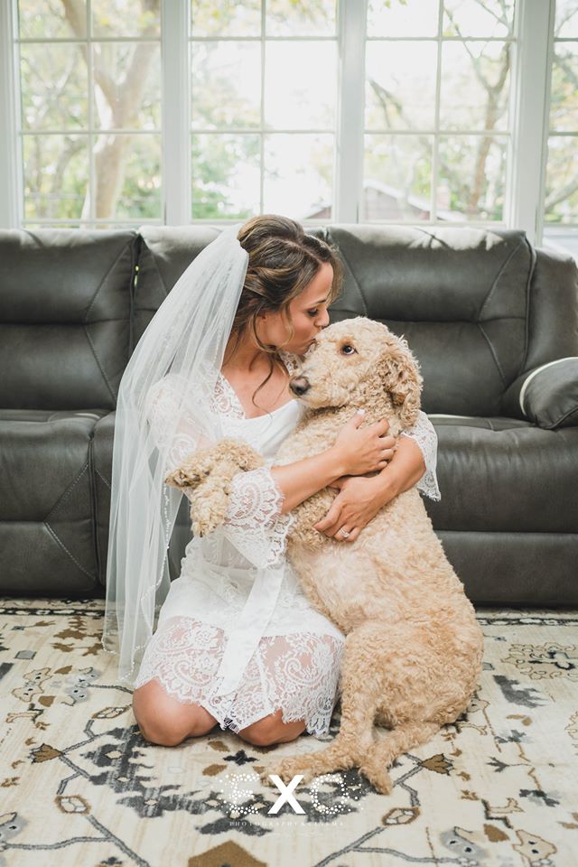 bride with her adorable dog