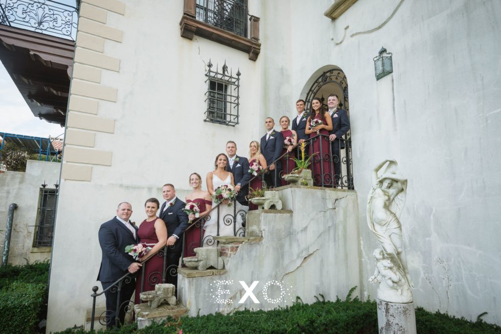 bridal party on the stairs