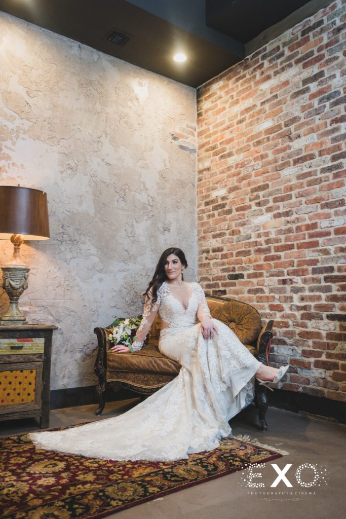 bride posing on chair